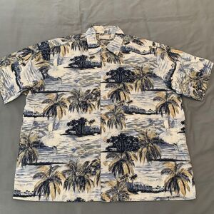 Natural Issue Shirt Mens Large Blue Tan Hawaiian Aloha Floral Beach Button‎ Up
